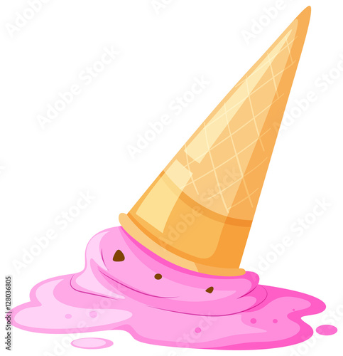 Melted ice cream and cone on the floor