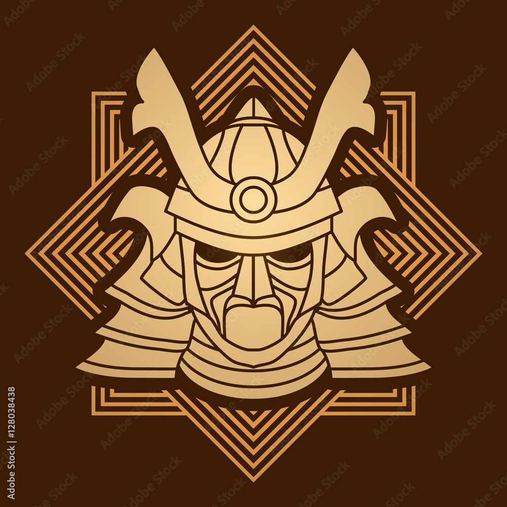 Samurai mask designed on line square background graphic vector.