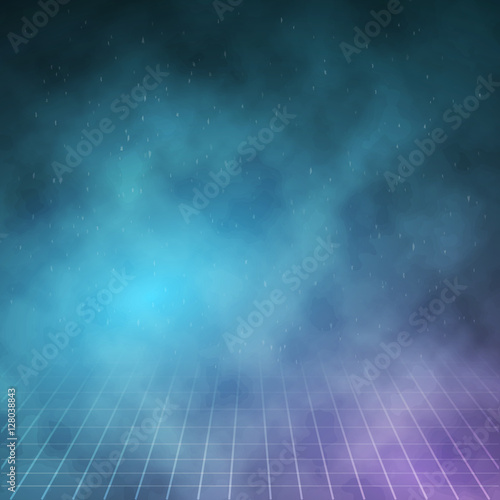 Illustration of Vector Clouds on Night Background. 1980s Retro Neon Poster. Outer Space Background