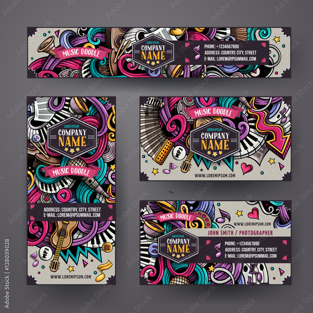 Fototapeta premium Cartoon hand-drawn doodles Musical identity