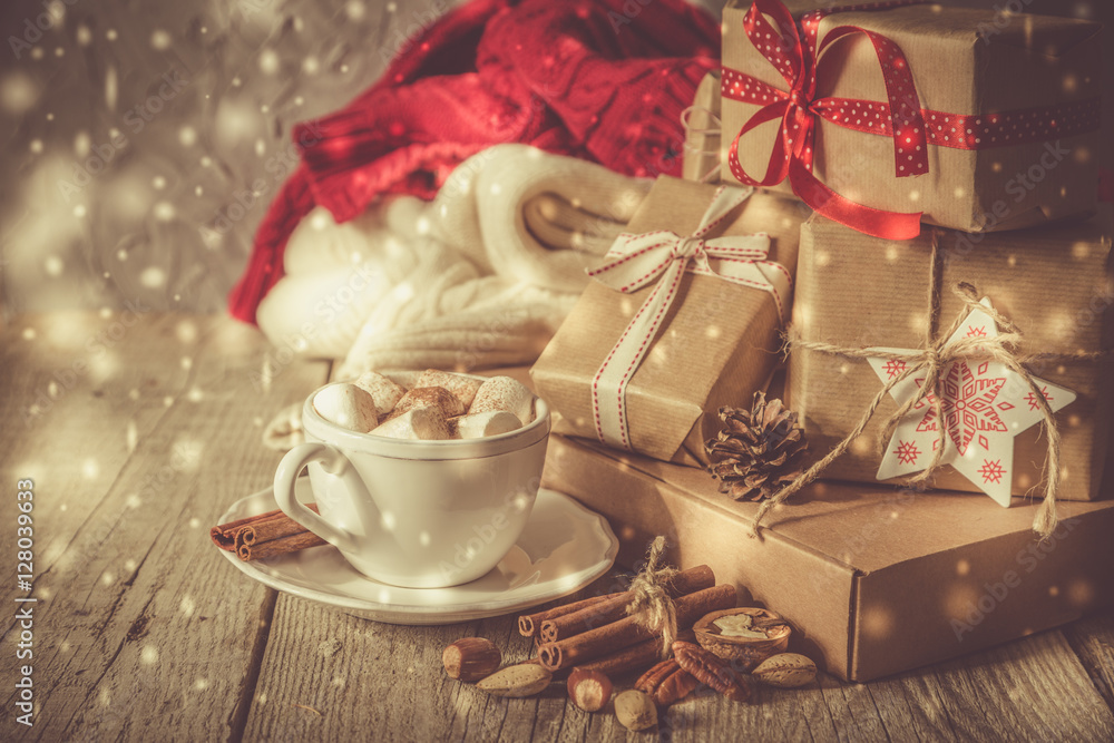 Christmas preasent nuts cinnamon ribbon