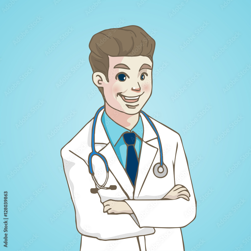  Smiling Portrait Doctor with stethoscope, character cartoon
