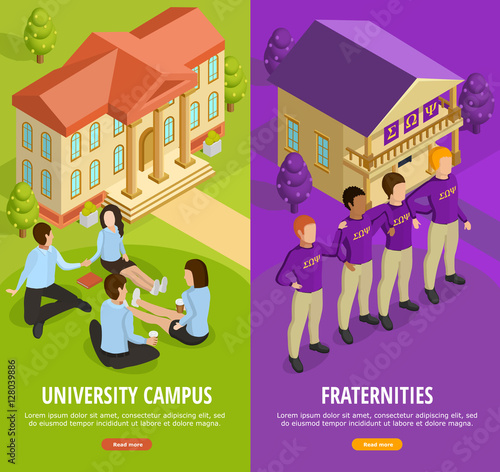 University Education 2 Isometric Vertical  Banners 
