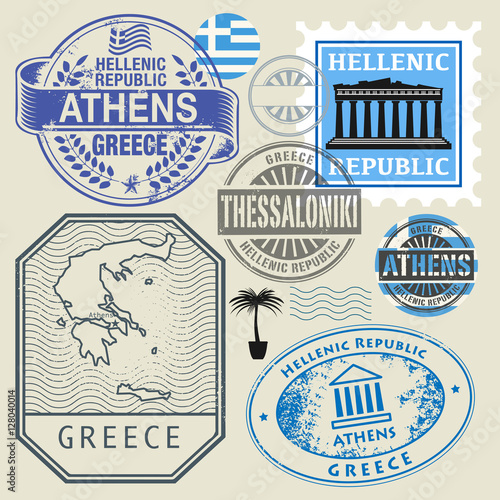 Travel stamps or symbols set, Greece theme