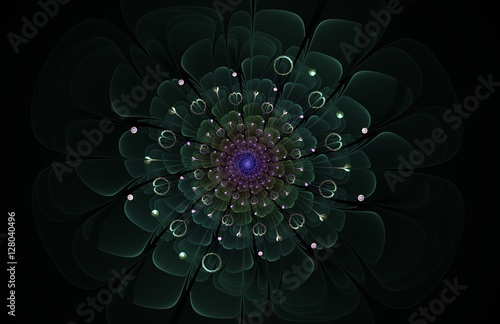 abstract green and blue fractal flower computer generated image