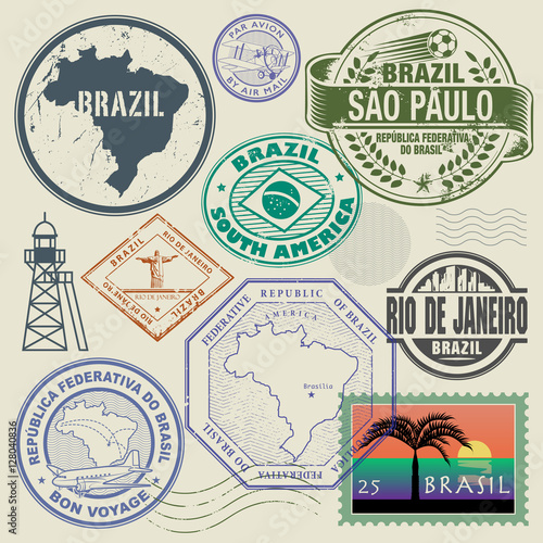 Travel stamps or symbols set, Brazil, South America theme