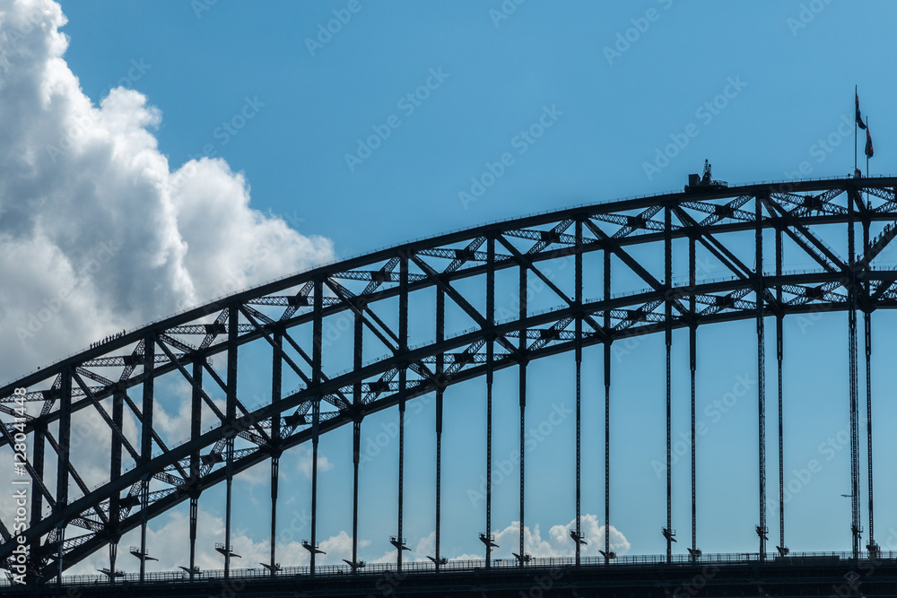 View of the Sydney Harbour Bridge with climbers
