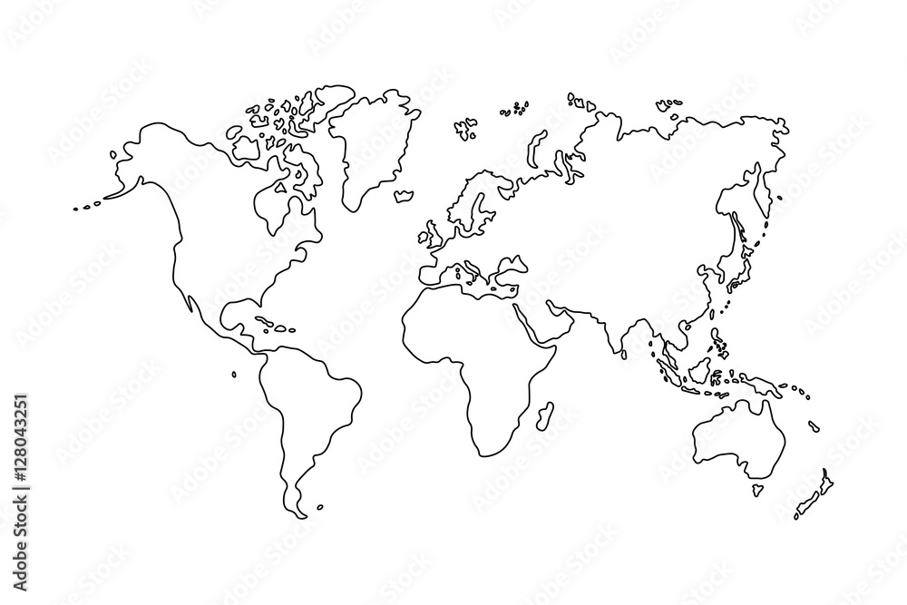Naklejka premium Zarys mapy świata na białym tle