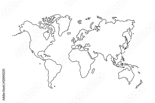 Outline of world map on white background