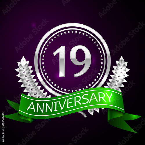 Nineteen years anniversary celebration with silver ring and ribbon.