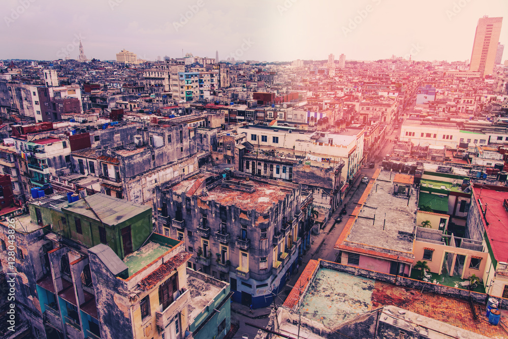 Aerial view over cityscpae of Havana, Cuba.