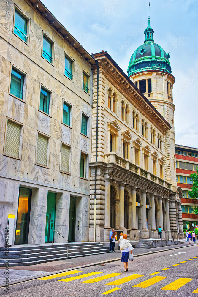 Belfry in city center in Lugano in Ticino in Switzerland