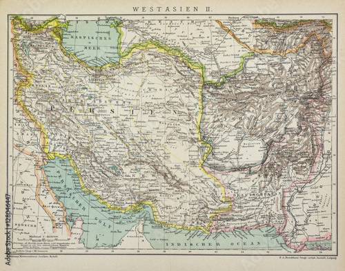 1899 published West Asia antique political map, from the german Brockhaus Conversation Encyclopedia 14th edition, 17 volumes.