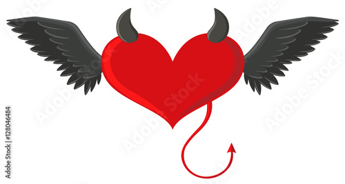 Red heart with devil horns and tail
