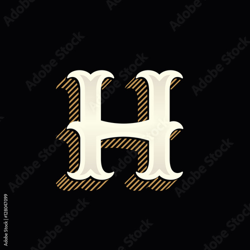 H letter logo in vintage western style with lines shadow.
