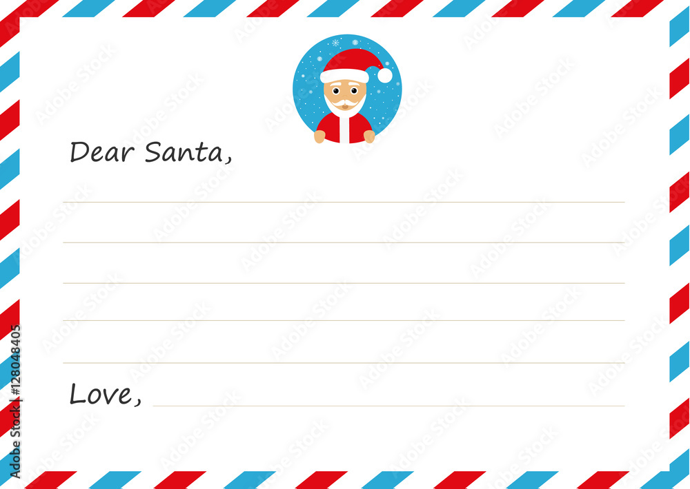Obraz premium Template envelope New year's letter to Santa Claus with icon. Vector illustration. Flat design.