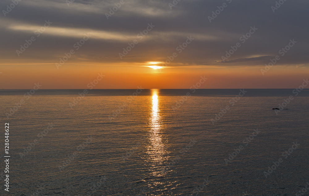 Adriatic sea and red blue sky at sunset in Croatia