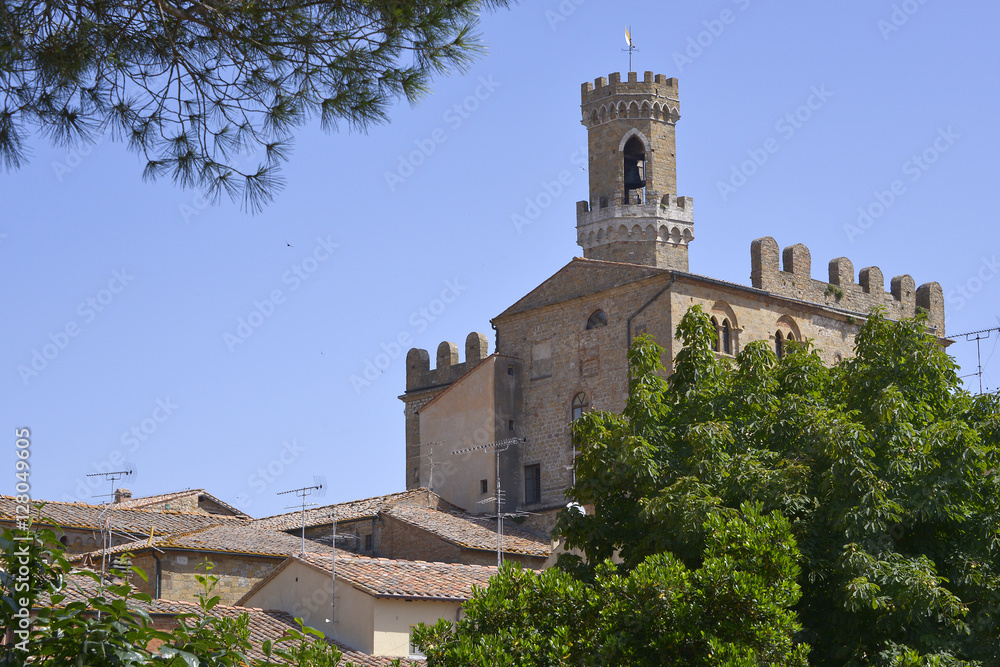 Dei Priori palace and its tower at Volterra, an Italian commune located in the province of Pisa in Tuscany, in central Italy