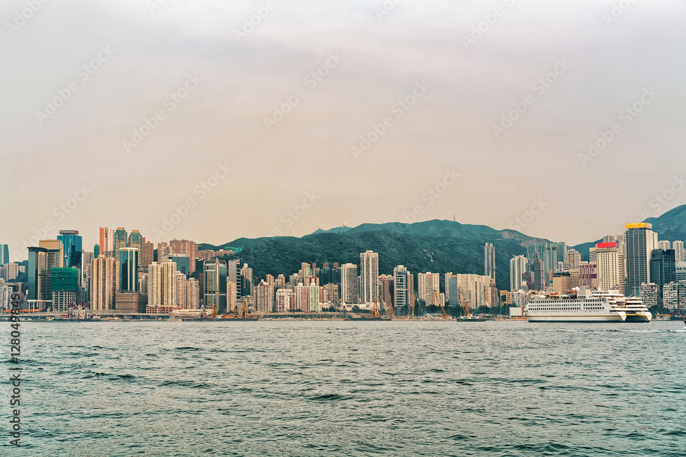 Cruise ship at Victoria Harbor of Hong Kong