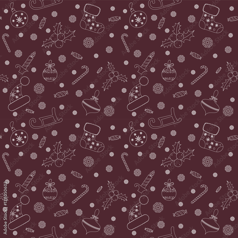 Christmas seamless pattern with balls, snowflakes, holly berry. Christmas seamless pattern with balls, snowflakes, holly berry.