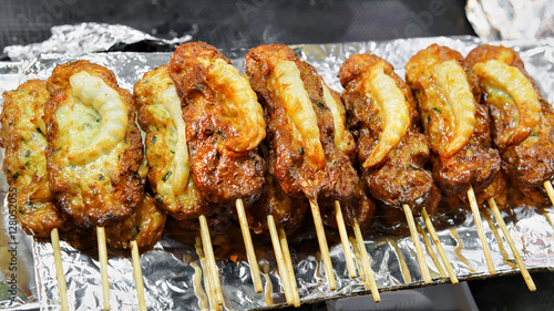 Meat at Myeongdong open street market in Seoul photo