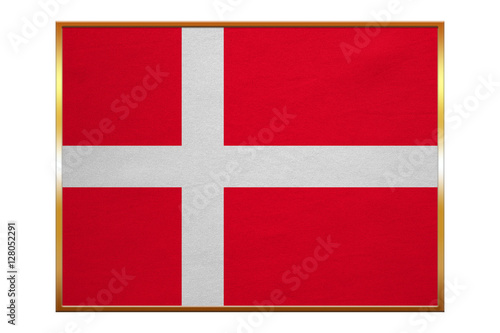 Flag of Denmark, golden frame, fabric texture
