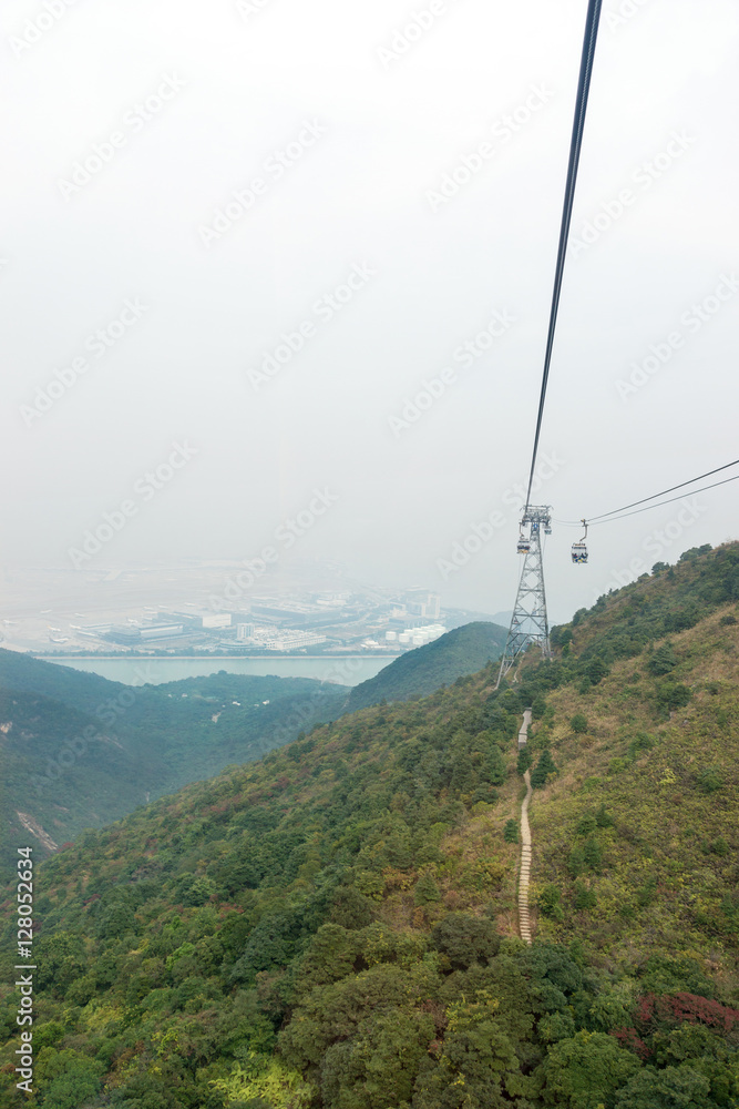 Ngong Ping hill and cable car on Lantau Hong Kong