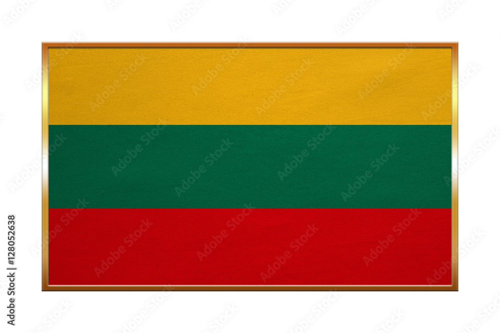 Flag of Lithuania, golden frame, fabric texture Flag of Lithuania, golden frame, fabric texture