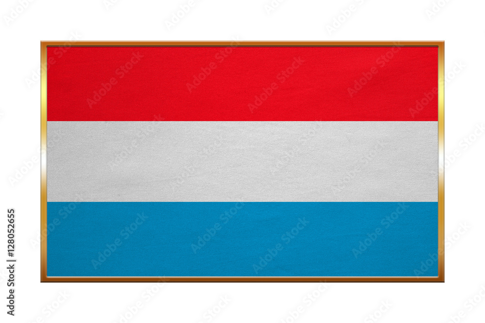 Fototapeta premium Flag of Luxembourg, golden frame, fabric texture