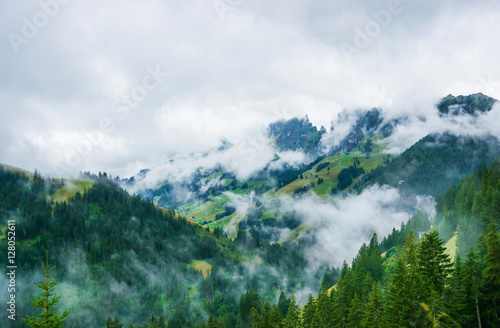 Nature of Swiss Alps at Jaun Pass in Fribourg Switzerland