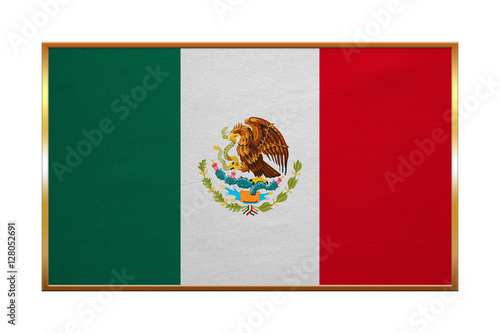 Flag of Mexico, golden frame, fabric texture