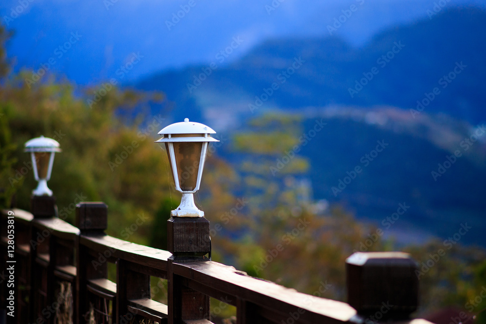 Block lamp on the balcony ; Architectural lamp ; Lamplight ;  The lamp at outdoors ; Gazebo