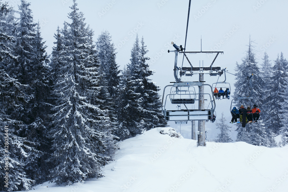 Ski lift in the forest Ski lift in the forest