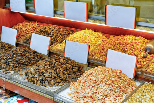 Stall with seafood in Kowloon in Hong Kong photo