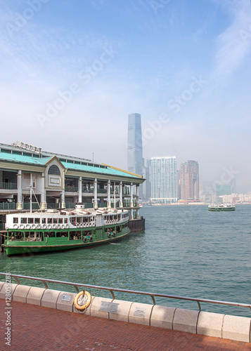 Star ferry and Victoria Harbor of Hong Kong at day time
