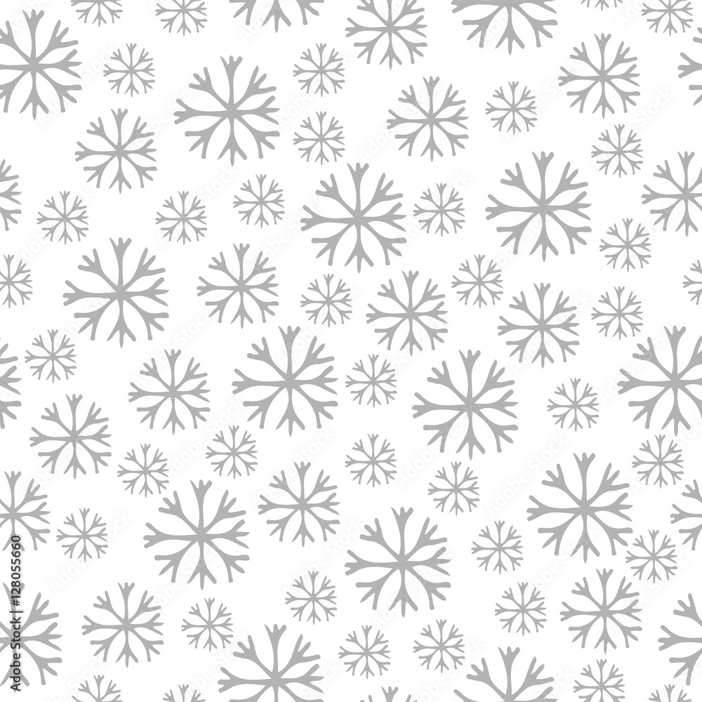 Winter seamless pattern with grey snowflake isolated on white Winter seamless pattern with grey snowflake isolated on white