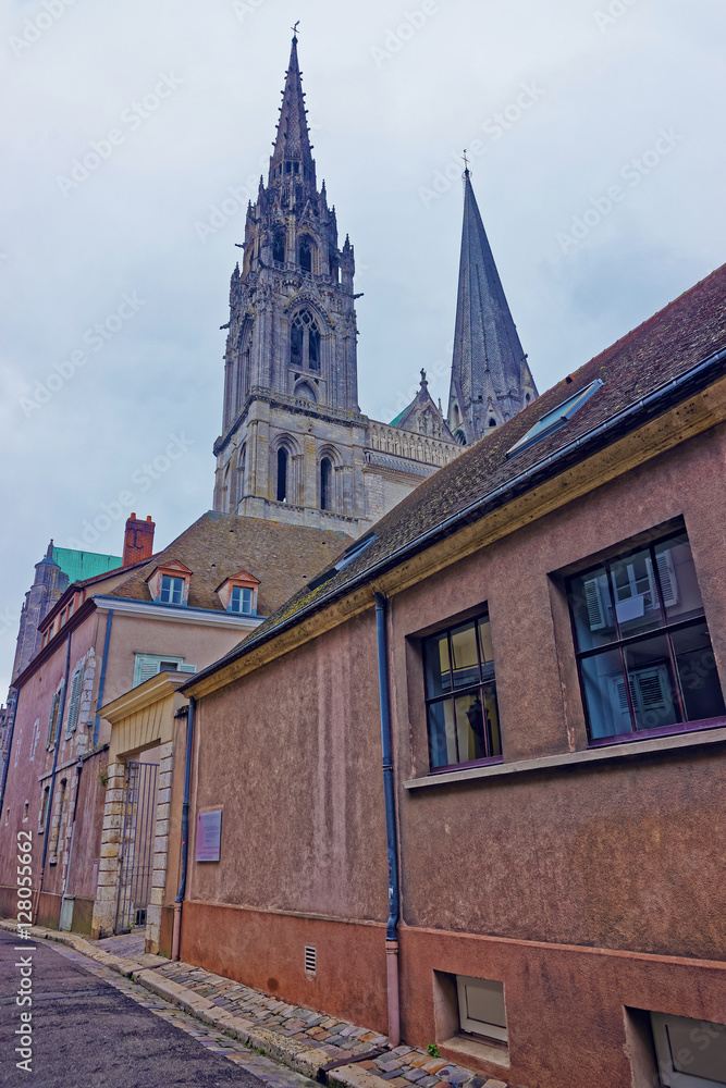 Street view on Cathedral of Our Lady of Chartres France