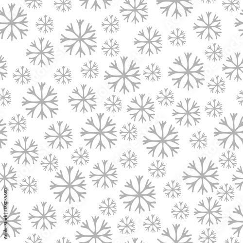 Winter seamless pattern with grey snowflake isolated on white