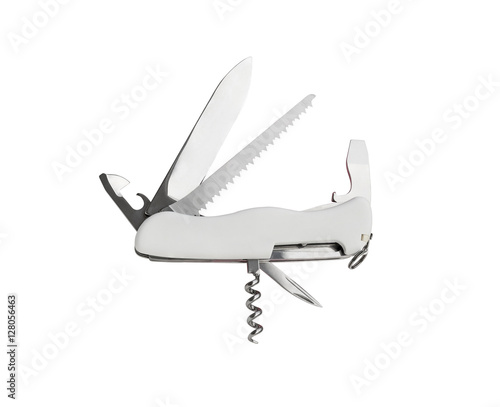 Swiss army knife on brown background. ( with clipping path)