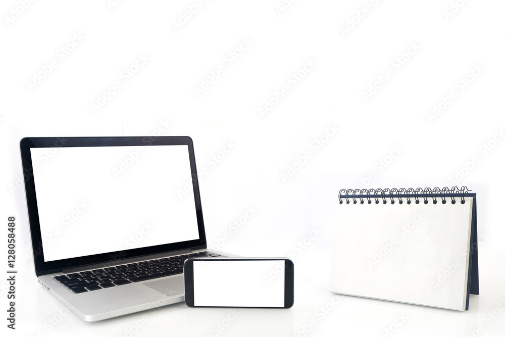 Desktop Loop wire binding book and blank screen of notebook. Desktop Loop wire binding book and blank screen of notebook.
