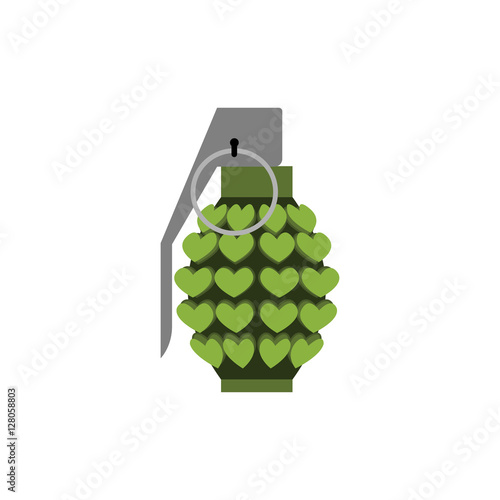 Grenade love isolated. Heart bomb. Military ammunition amour for