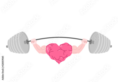 Strong heart and barbell. Fitness love isolated