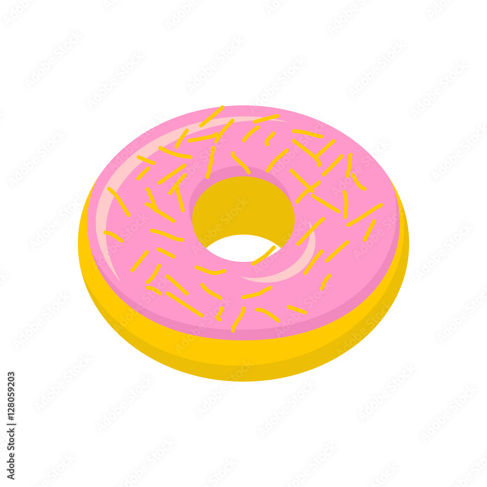Strawberry donut isolated. Baking Sweets on white background. De Strawberry donut isolated. Baking Sweets on white background. De