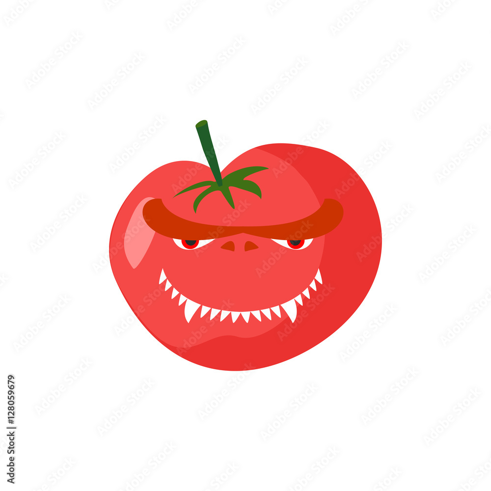 Angry Tomato. Aggressive red vegetable. Dangerous fruit Angry Tomato. Aggressive red vegetable. Dangerous fruit