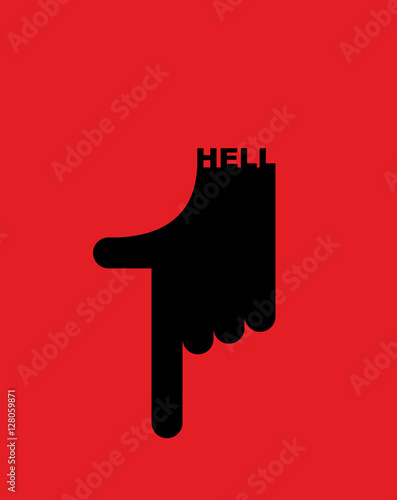 Hell pointer hand. Direction down. Pointing gesture devil