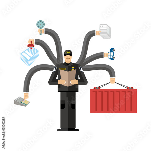 SBP officer at work. US Customs and Border Protection work. Offi