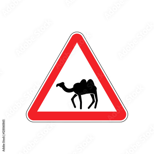 Camel Warning sign red. goof Hazard attention symbol. Danger roa