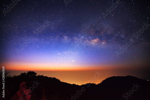 Milky Way Galaxy at Doi Luang Chiang Dao before sunrise. Long ex
