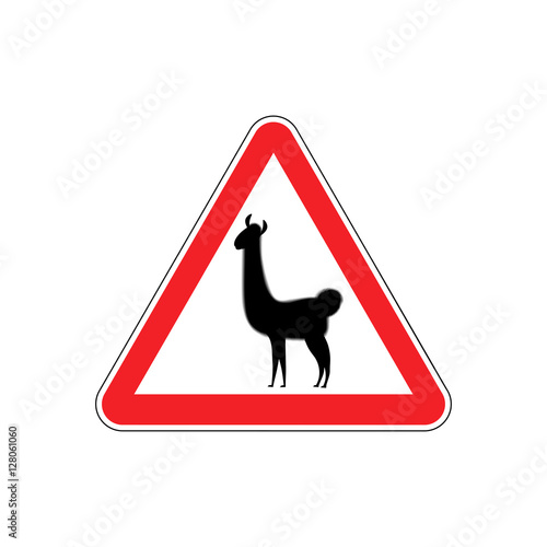 Lama Warning sign red. llama Hazard attention symbol. Danger roa