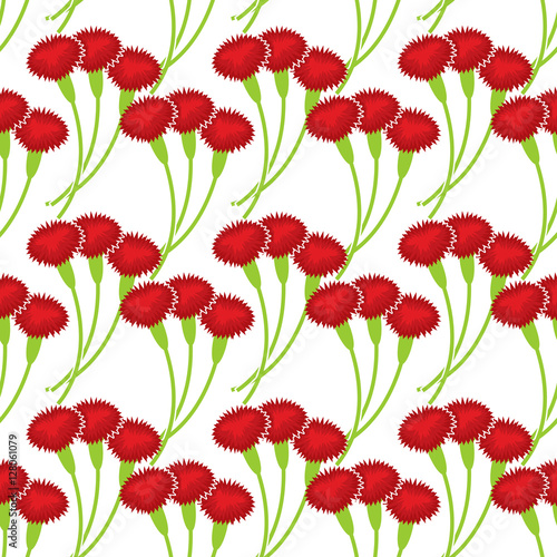 Сarnation seamless pattern. Flower bouquet background. Three re